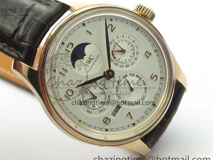 MIROTIME 0409 Compact Portugieser Perpetual Calendar IW503302 RG V9F 1:1 Best Edition White Dial on Brown Leather Strap A 7113